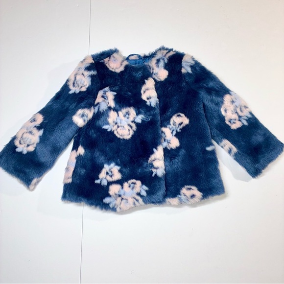 Janie and Jack Other - Janie and Jack Faux Fur Floral Coat Jacket Size 18-24 mos Toddler Blue Pink